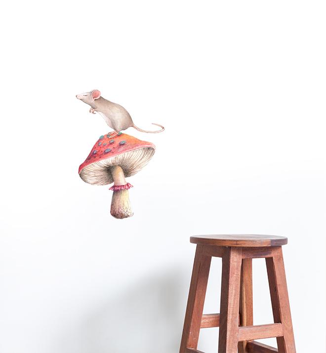 Mouse On Mushroom Wall Sticker