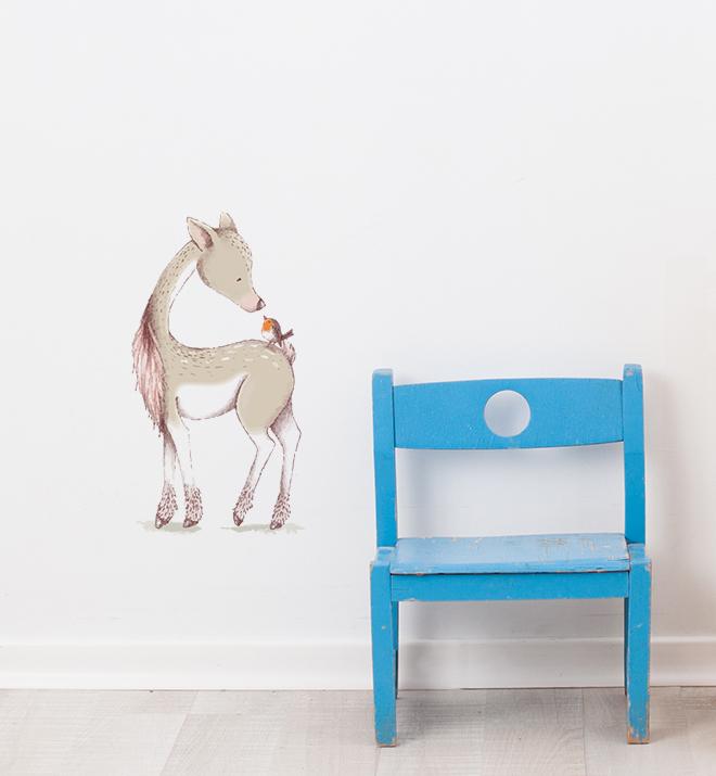 Young Deer With Bird On Back Wall Sticker