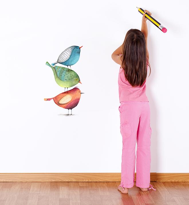 Three Birds Stacked Up Wall Sticker