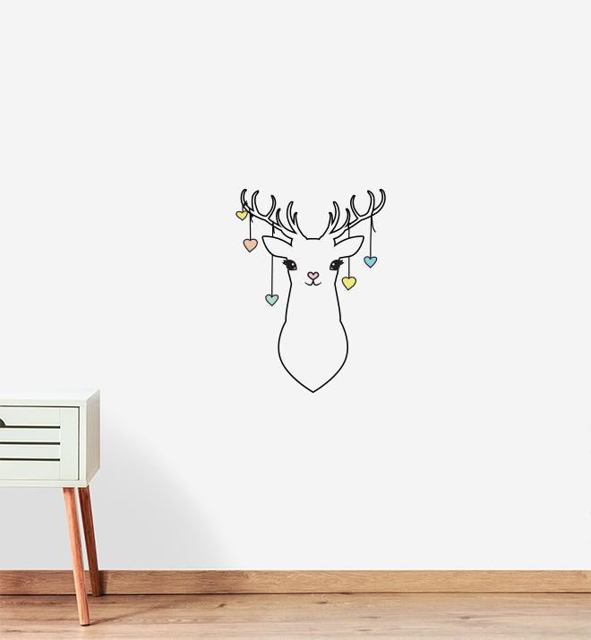 Simple Deer With Hearts Wall Sticker