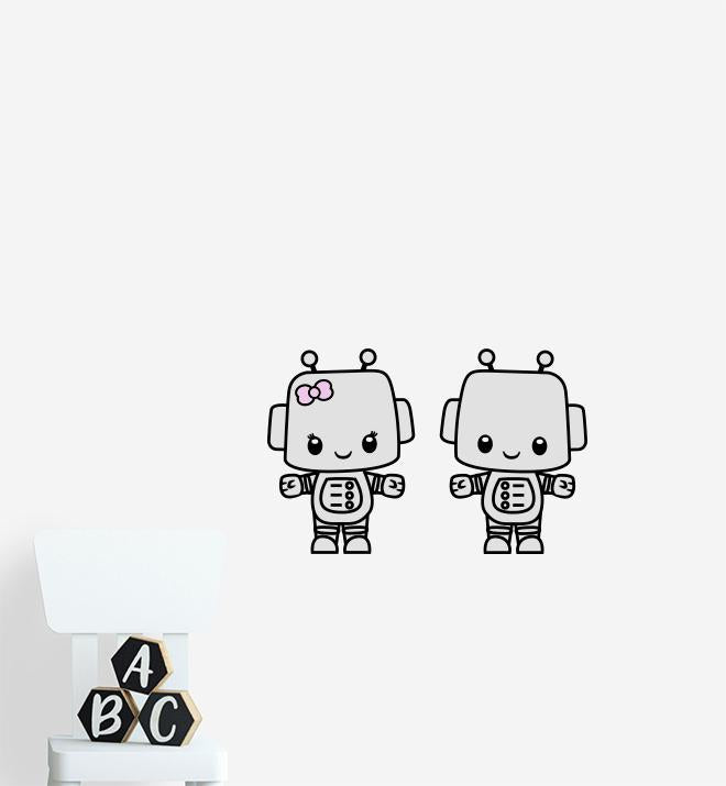 Two Cute Robot Friends Wall Sticker