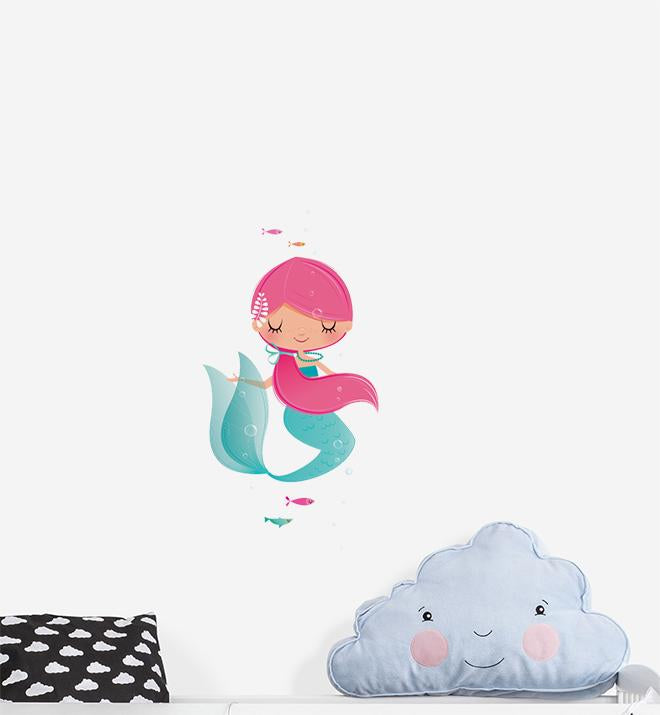 Beautiful Mermaid With Pink Ponytail Wall Sticker