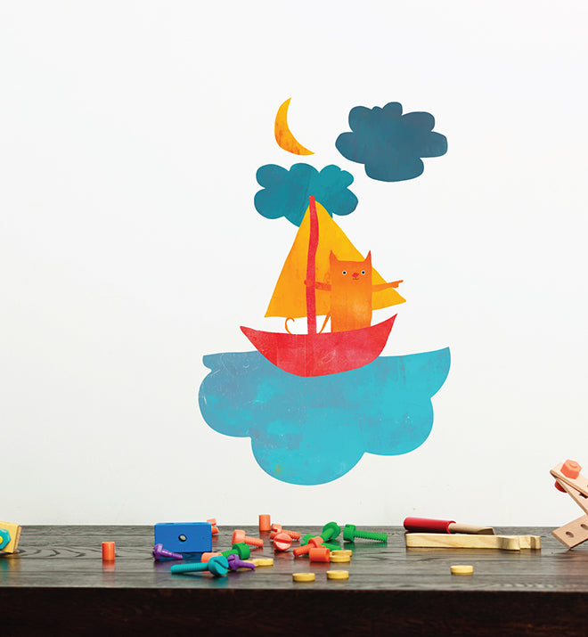 Cat Sailing Wall Sticker