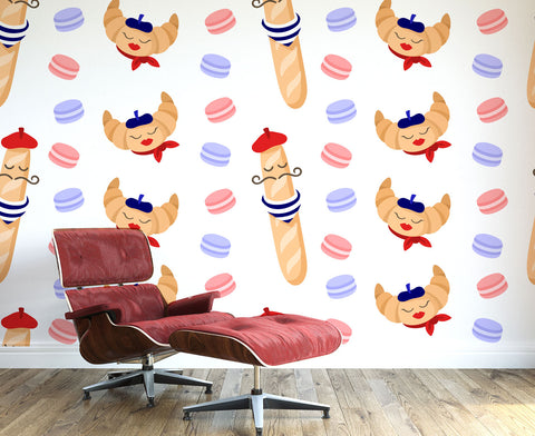 Croissant and Baguette Wall Mural