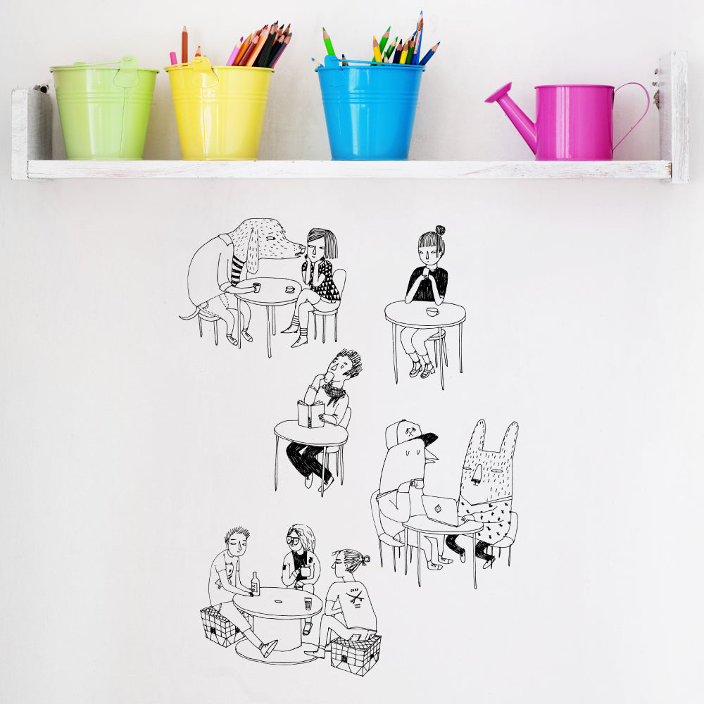 x5 Cafe People And Animals Wall Sticker
