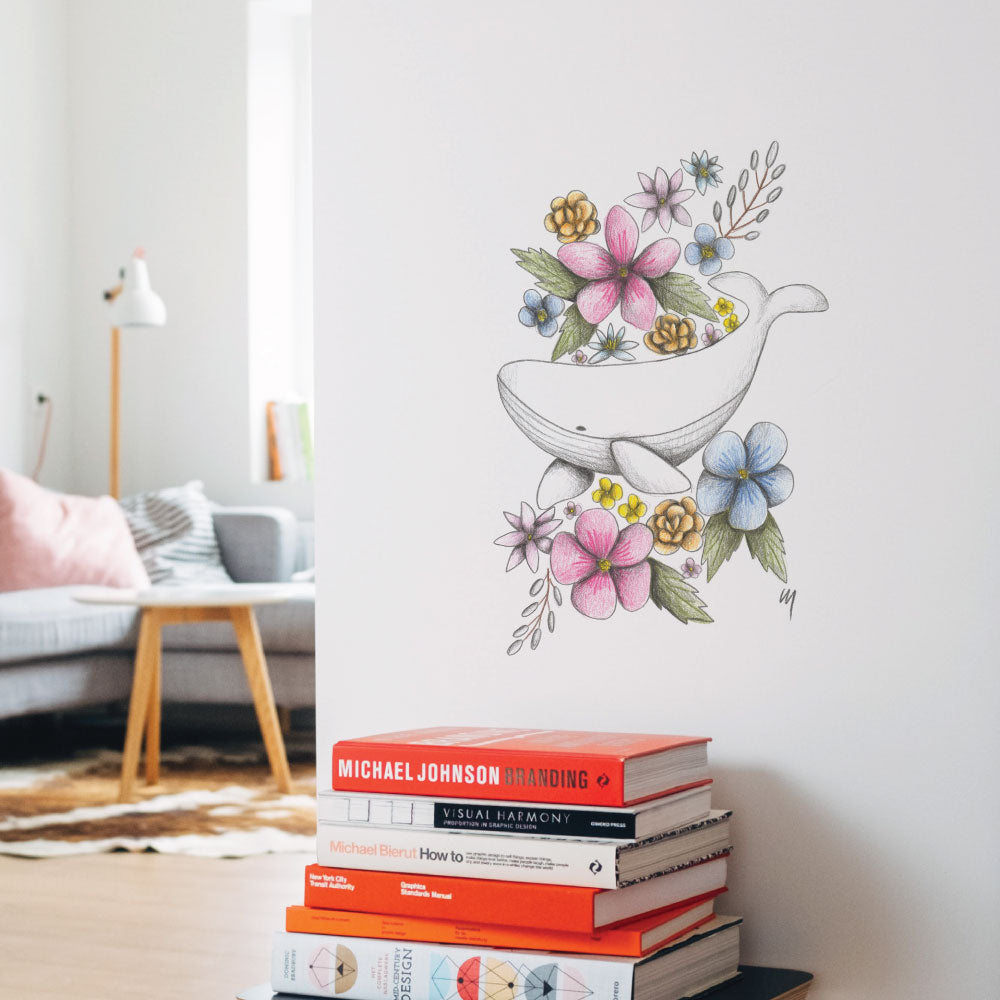 Whale In The Midst Of Flowers Wall Sticker