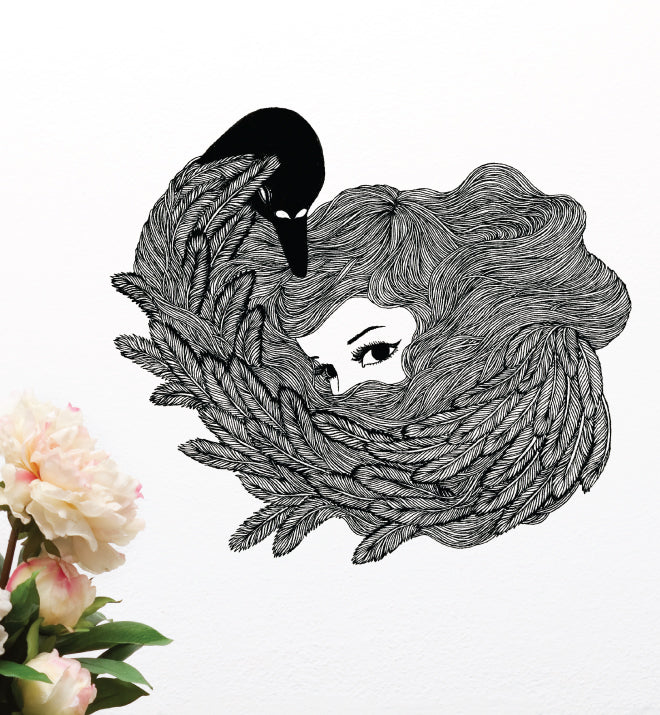 Feathers Girl Wall Sticker