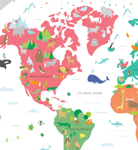 Animals of the World Map Wall Sticker