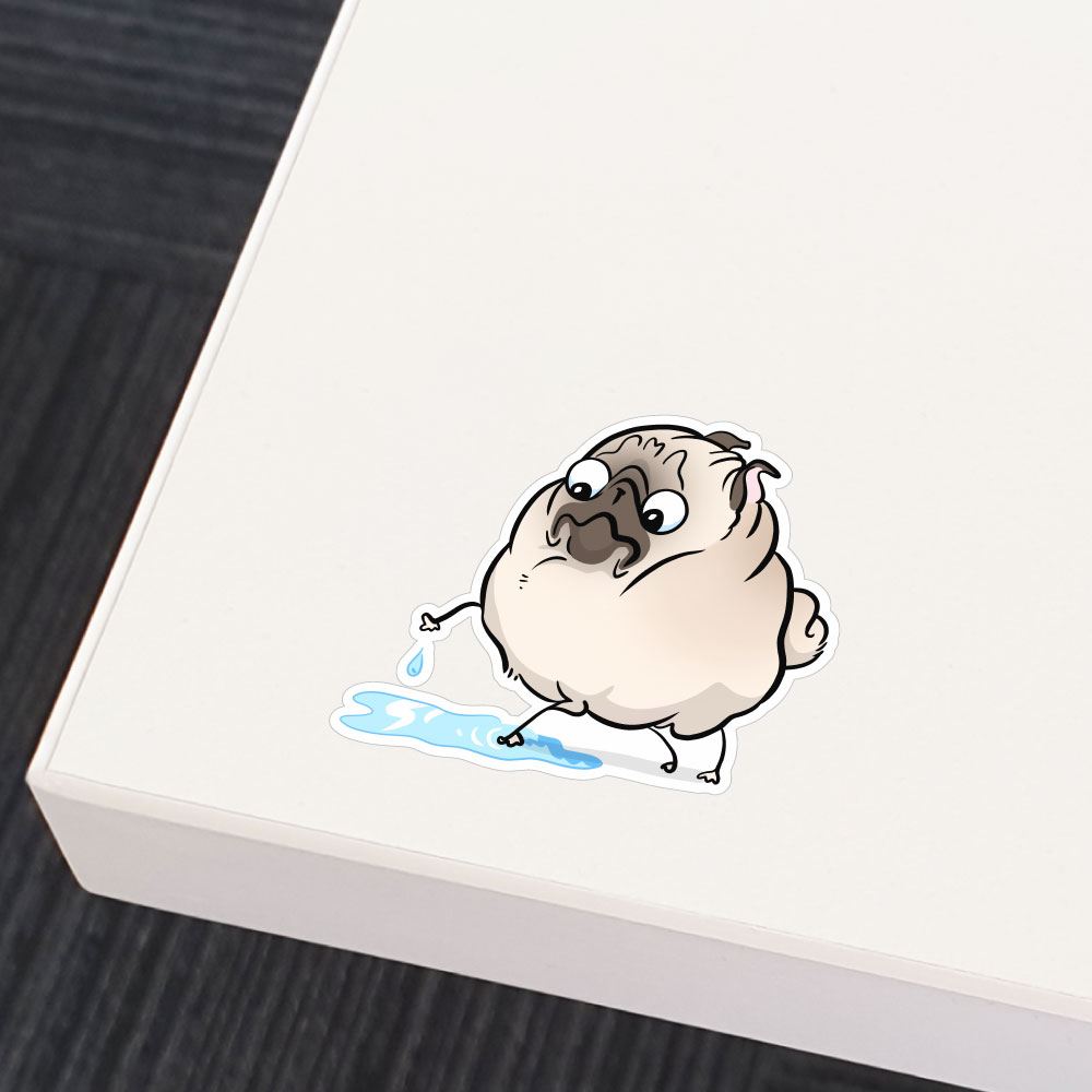 Puddle White Pug Sticker Decal