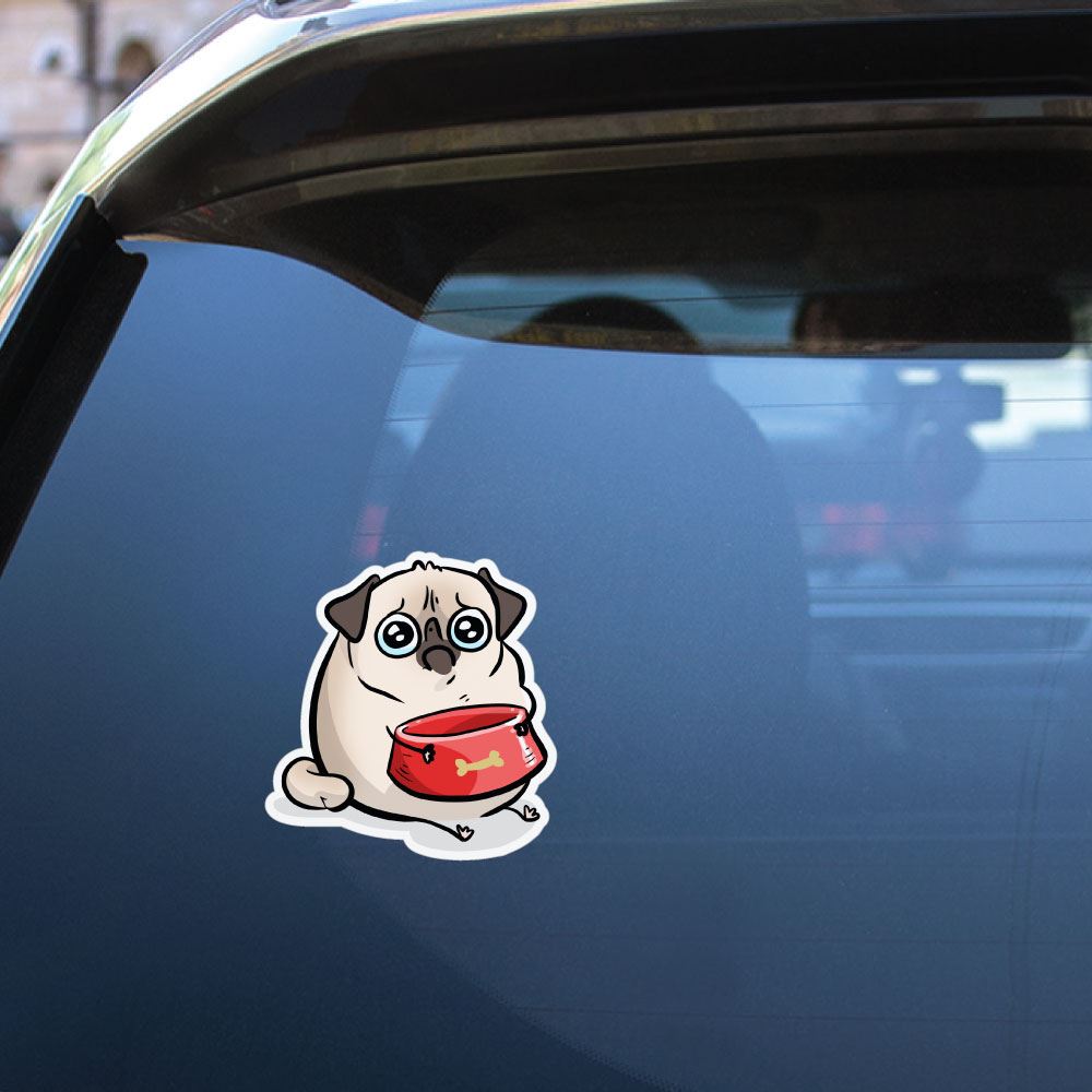 Sad Hungry White Pug Sticker Decal