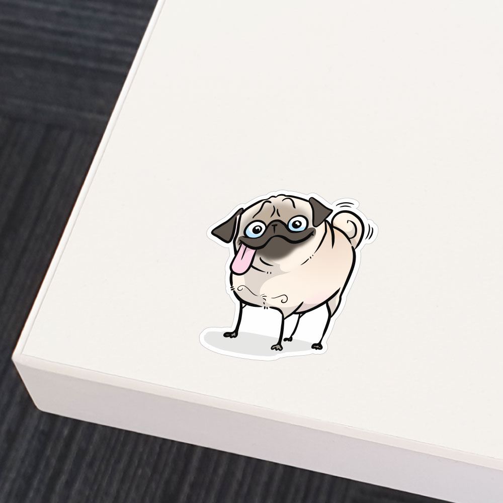 Happy Derp White Pug Sticker Decal