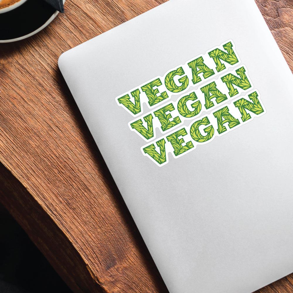 3X Vegan Green Leaves Typography Sticker Decal