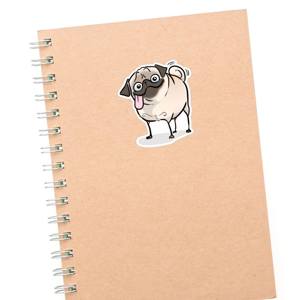 Happy Derp White Pug Sticker Decal