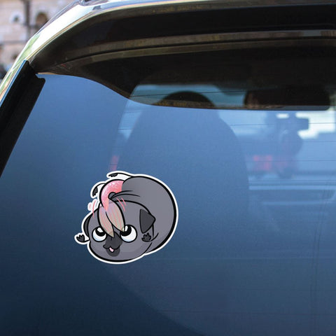 Pug Mermaid Swirly Twirly Black Sticker Decal