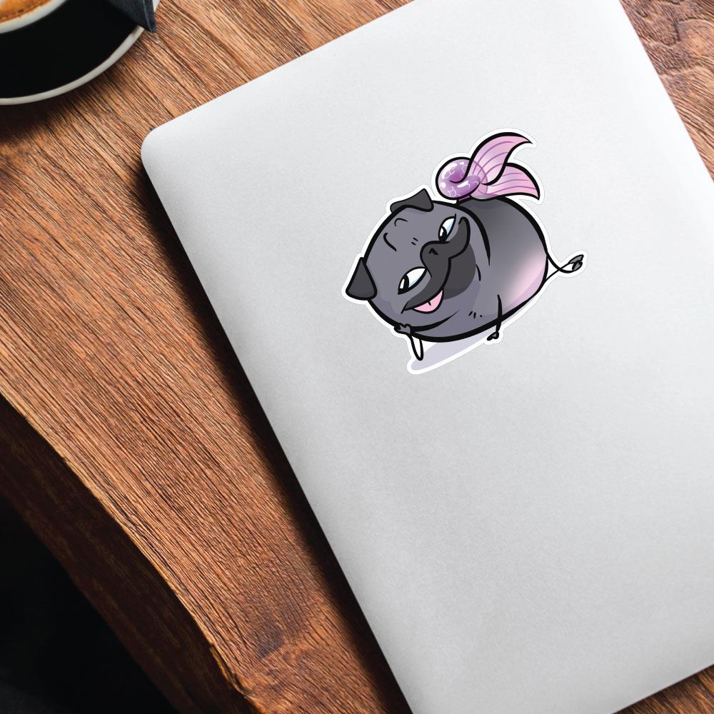 Pug Mermaid Sly Black Sticker Decal