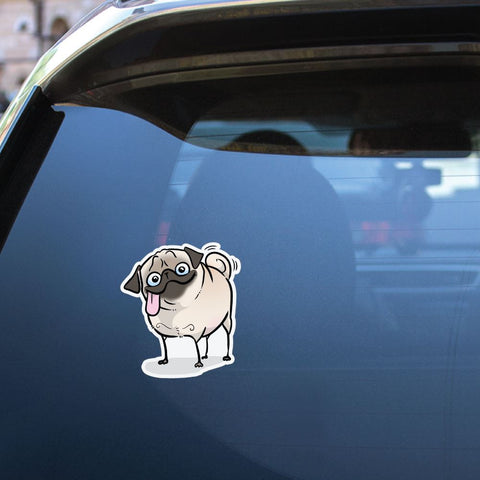 Happy Derp White Pug Sticker Decal