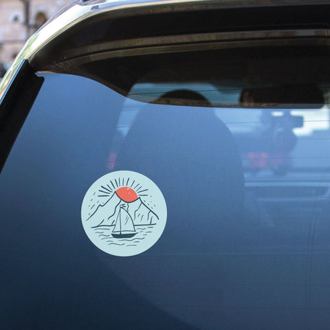 Sailboat In The Mountain Lake Sticker Decal