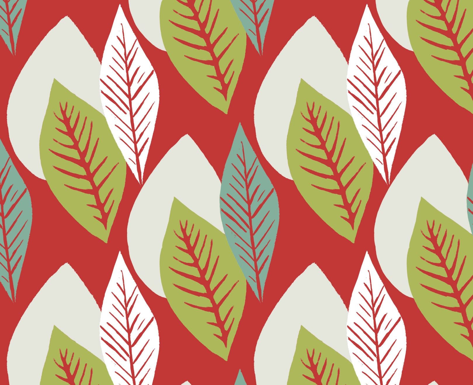 Leaves On Red Wallpaper