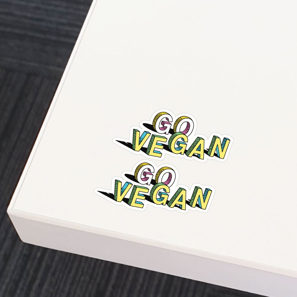 2X Go Vegan Cartoon Style Text Sticker Decal