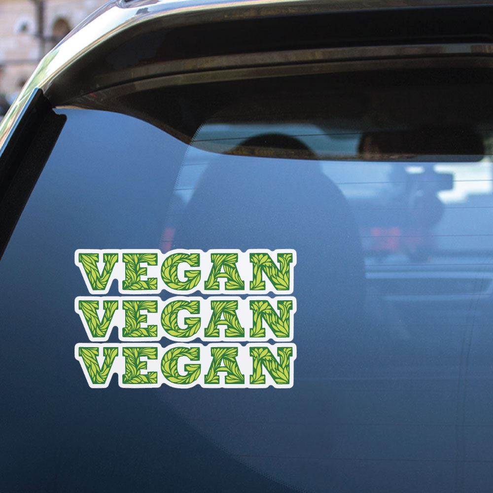 3X Vegan Green Leaves Typography Sticker Decal