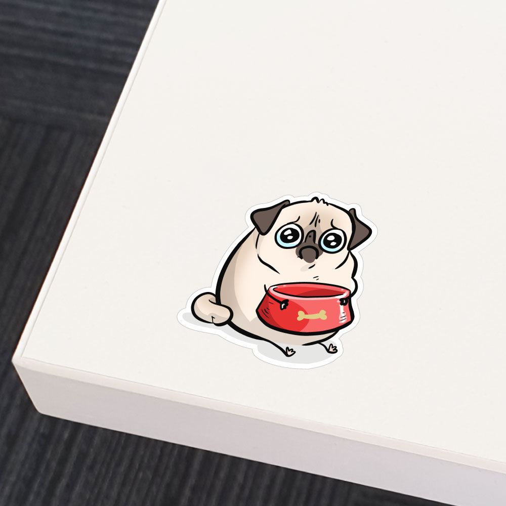 Sad Hungry White Pug Sticker Decal