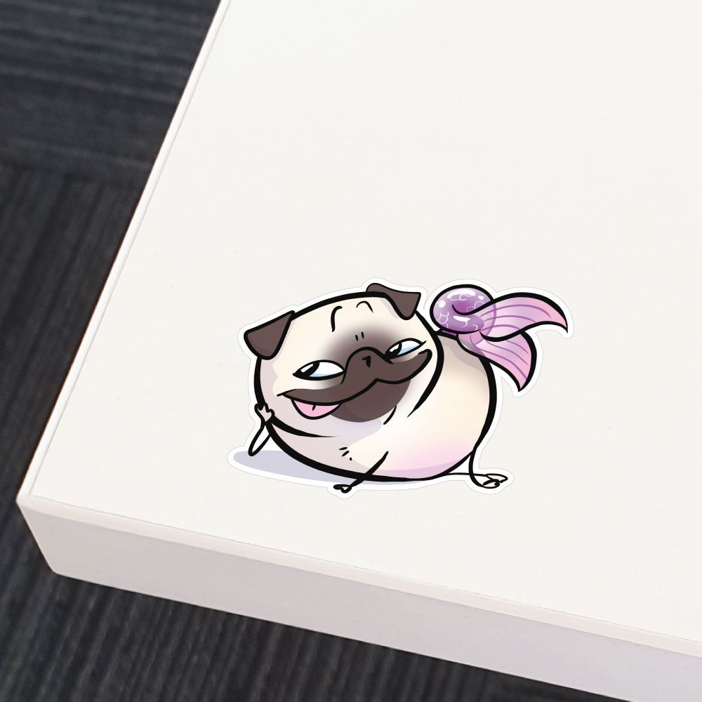 Pug Mermaid Sly White Sticker Decal