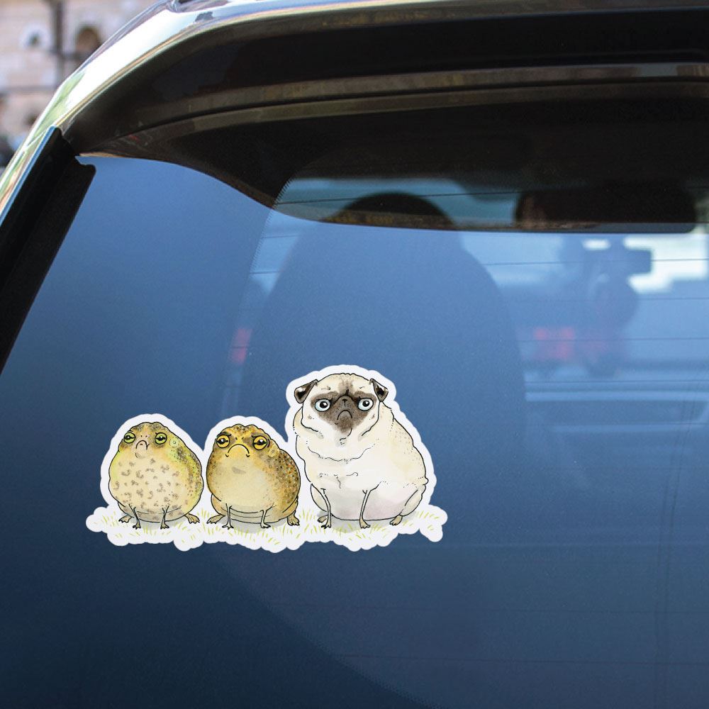Frogs And Pug Being Glum Sticker Decal