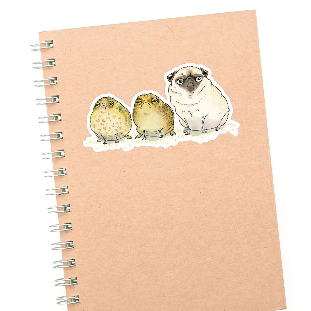 Frogs And Pug Being Glum Sticker Decal