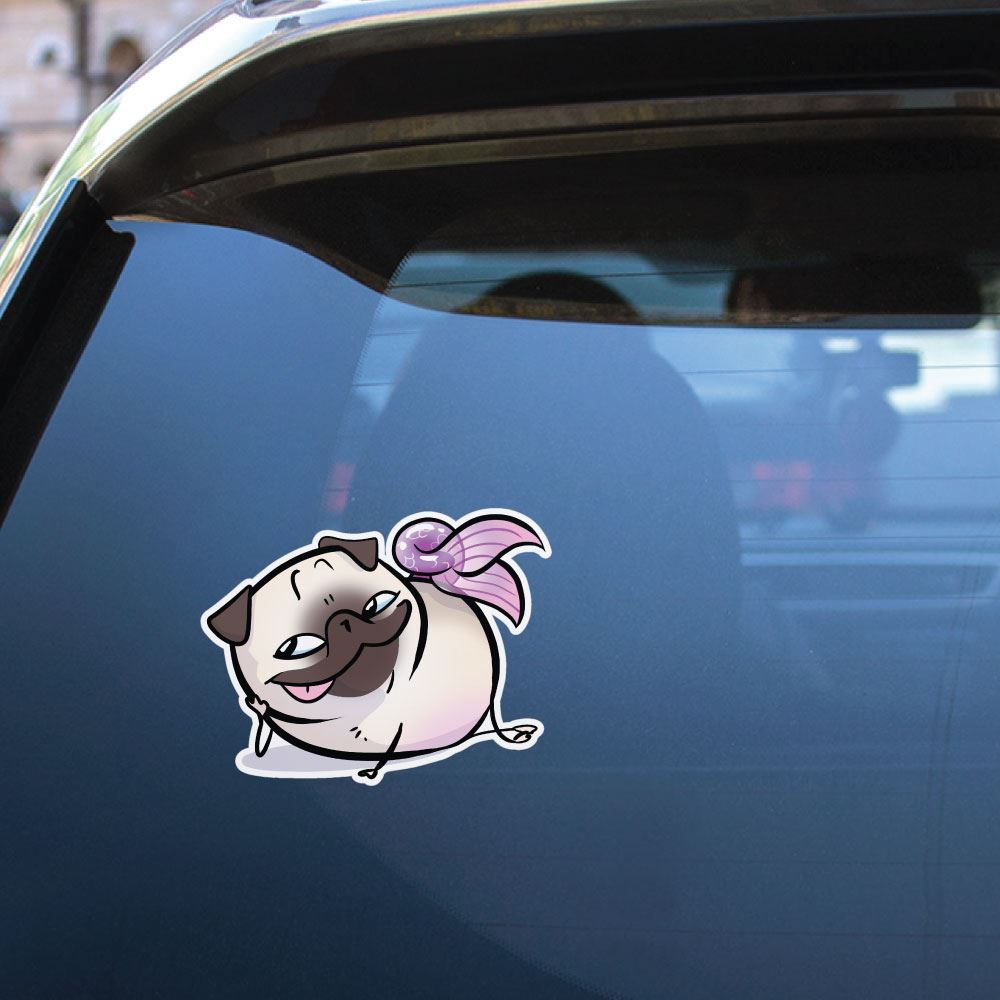 Pug Mermaid Sly White Sticker Decal