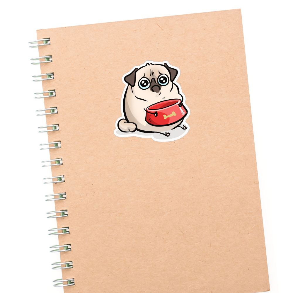 Sad Hungry White Pug Sticker Decal