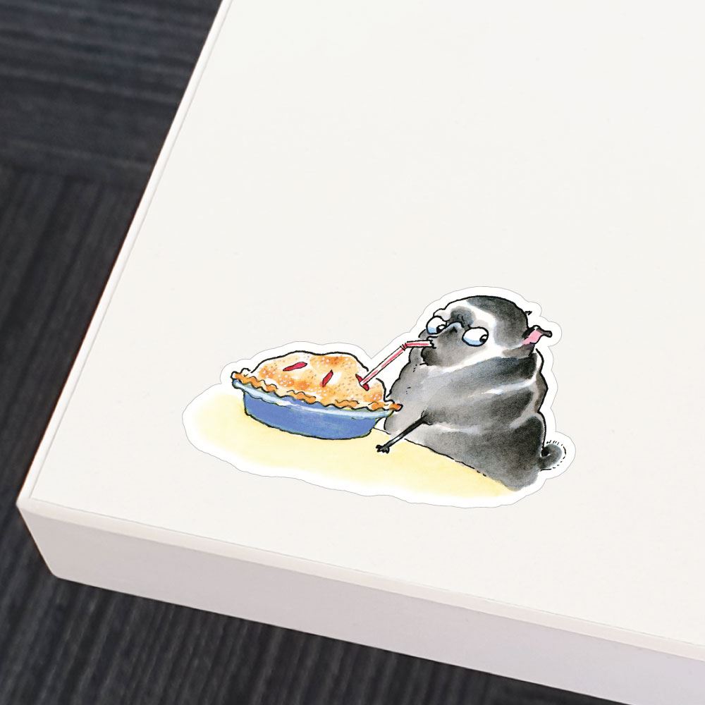 Smart Pug Eating Pie With Straw Black Sticker Decal