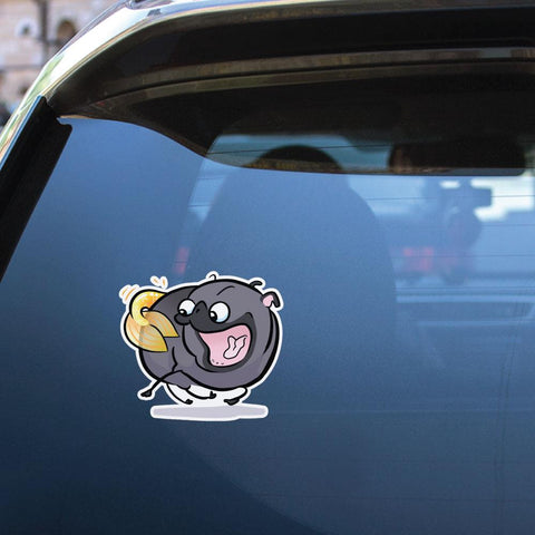 Pug Mermaid Tail Chaser Black Sticker Decal