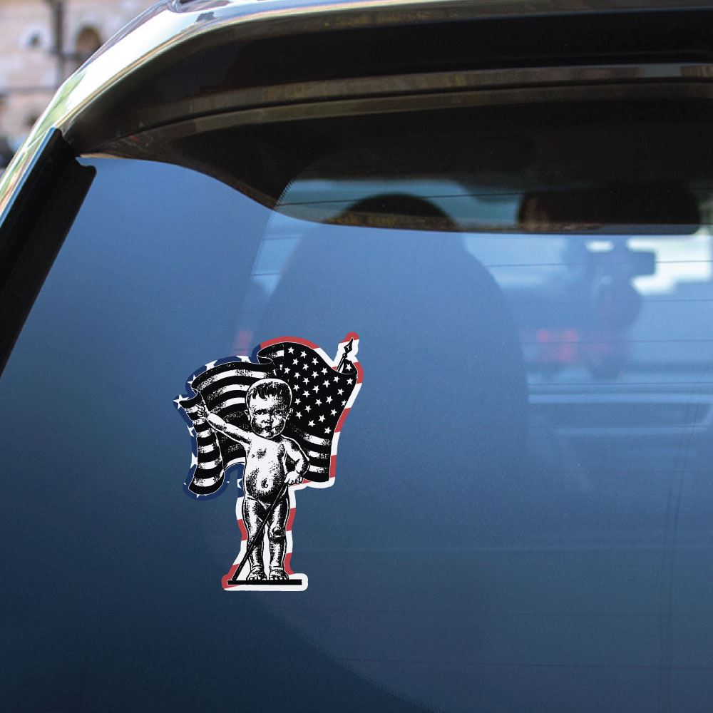 Vintage American Flag Boy Pride Sticker Decal